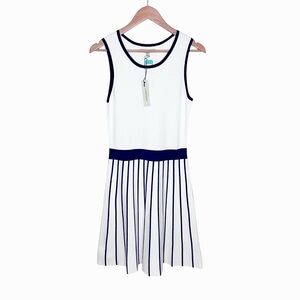 41 Hawthorn NWT Kimana Sweater Knit Dress Sz M White Navy Fit Flare Tennis Prep